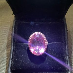 Large pink quartz and sapphire ring